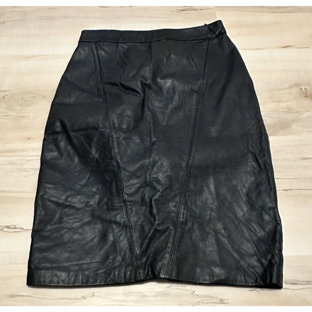 Ada Women 7‎ Skirt Leather Black Pencil Straight Lined Vintage Best fits 2